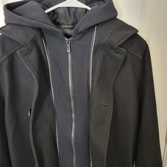 Black Rivet Men’s Hooded Wool Jacket Lined Button Zip Black M Great Condition - Picture 4 of 9